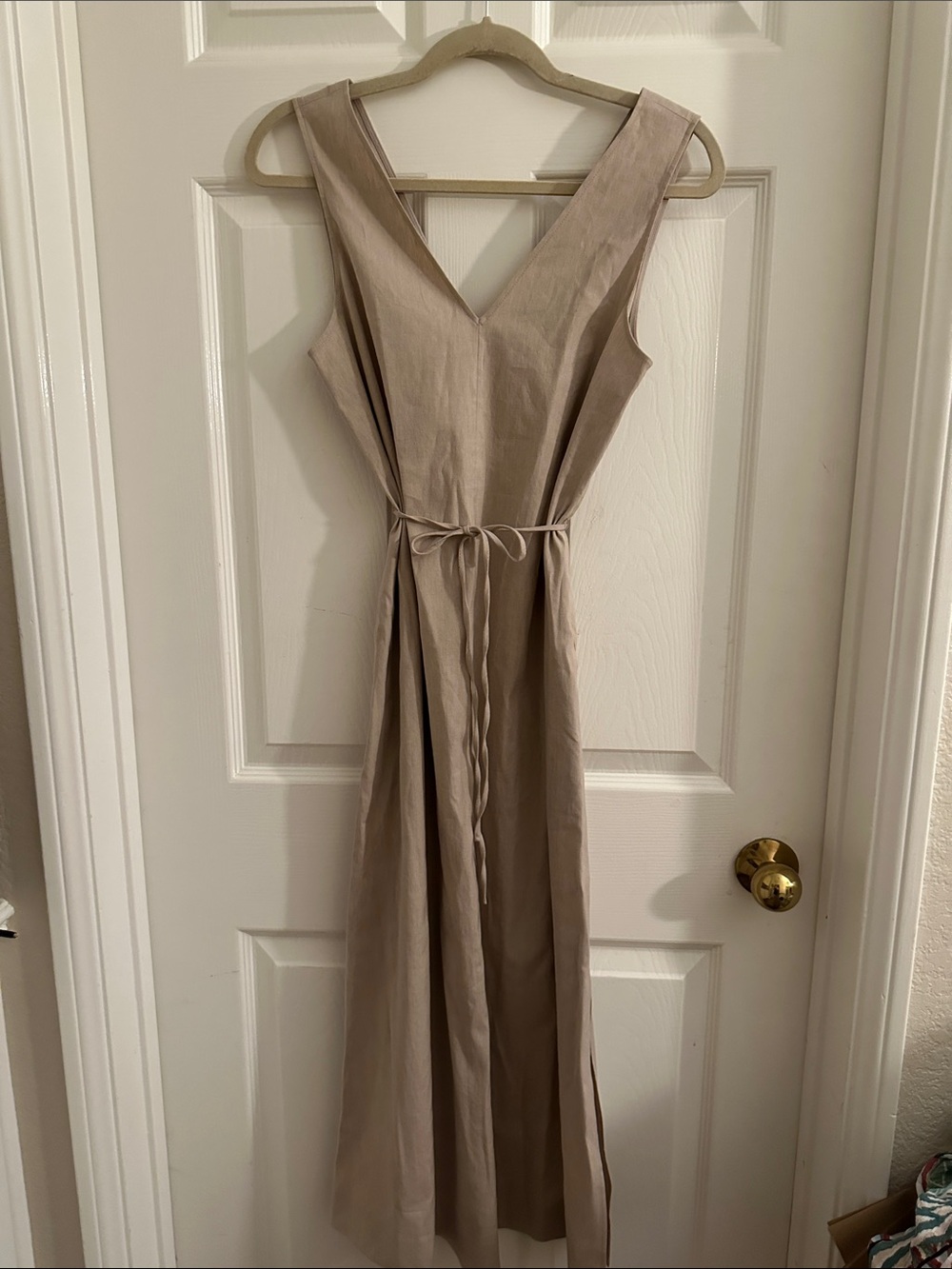 Theory Sleeveless V-Neck Maxi Dress in Taupe